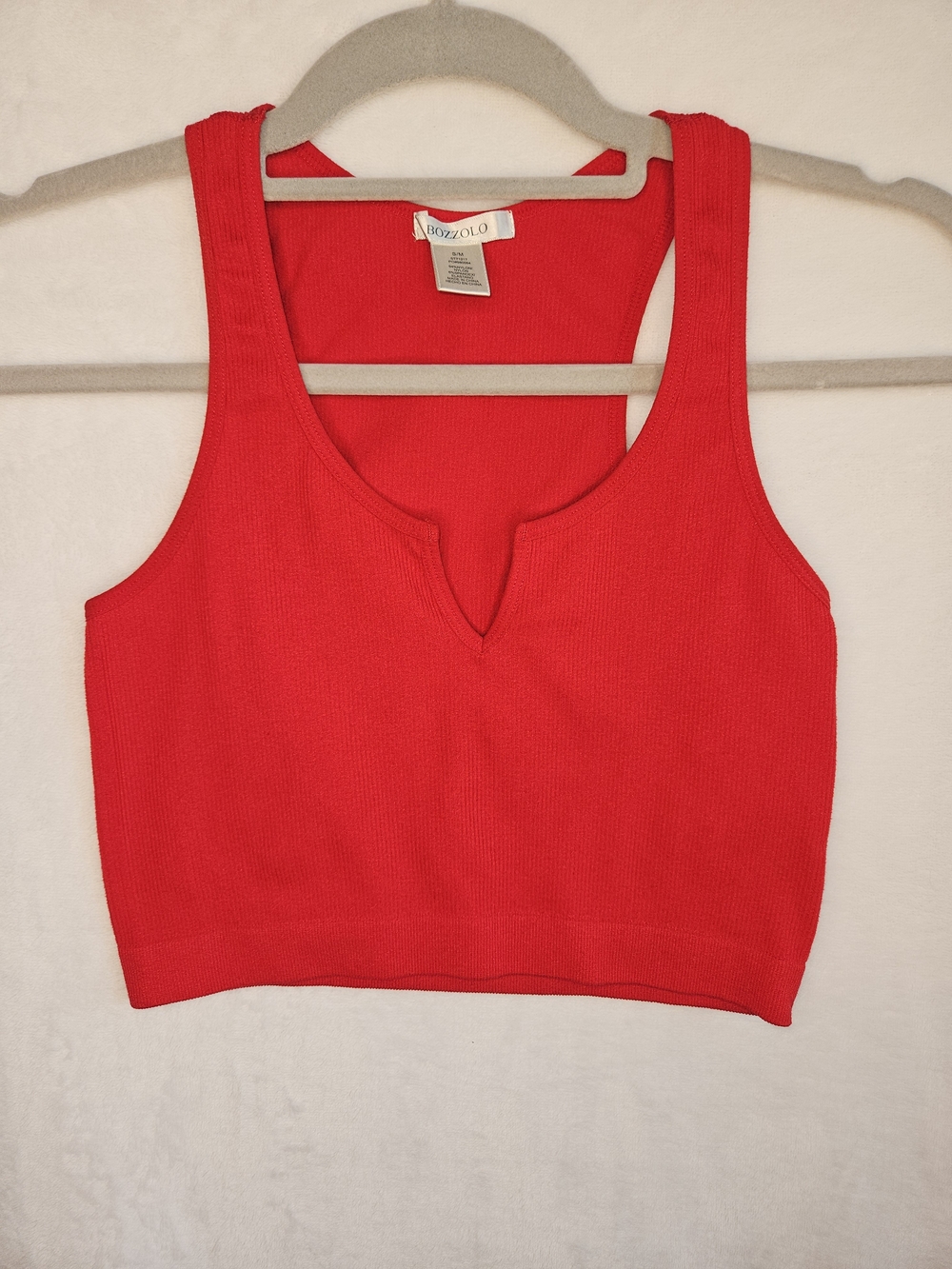 Bozzolo Red Ribbed V-Neck Crop Tank